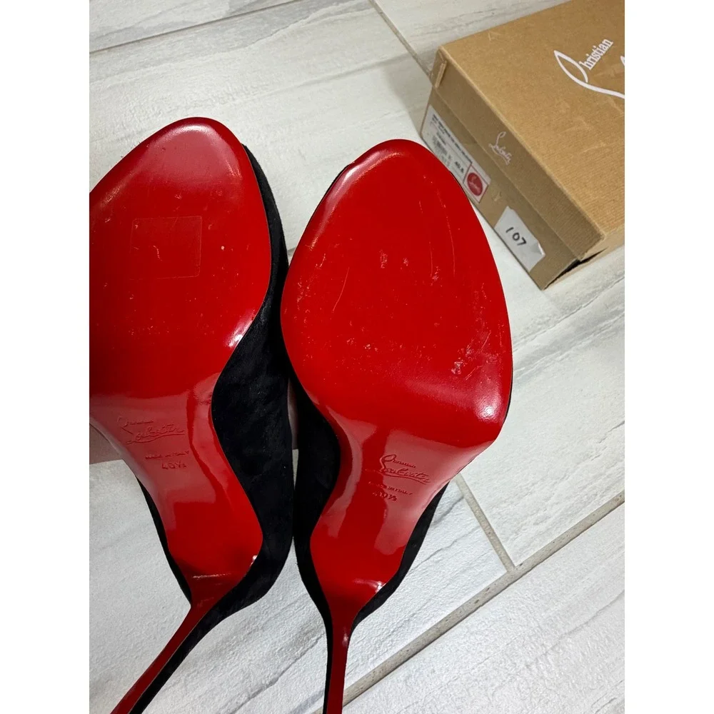 Christian Louboutin New Very Prive 120 Black Suede Peep Toe Pump 40.5 3151081